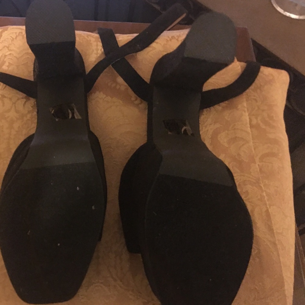 black suede 3”  heels with Straps. Never worn.